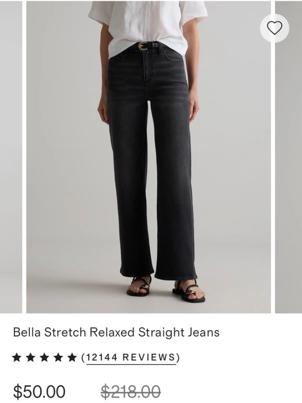 Quince Bella Stretch Relaxed Straight Jeans in charcoal black size 24, inseam 26